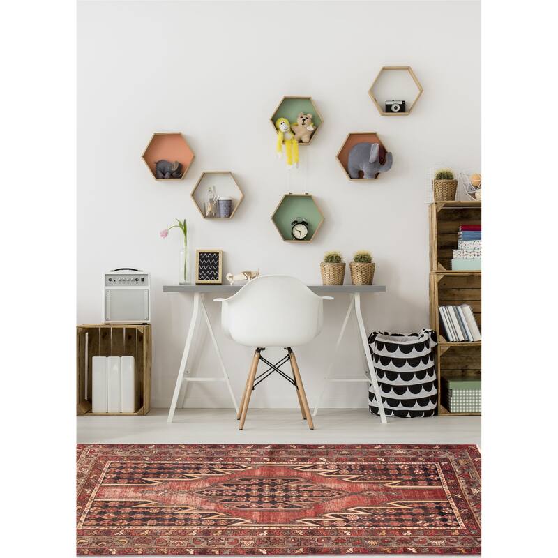 ECARPETGALLERY Hand-knotted Antalya Vintage Dark Red Wool Rug - 4'2 x 6'2