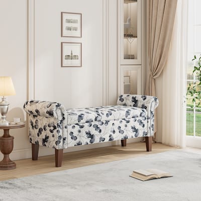 Wallen Traditional Rolled Arm Storage Bench Ottoman with Nailheads