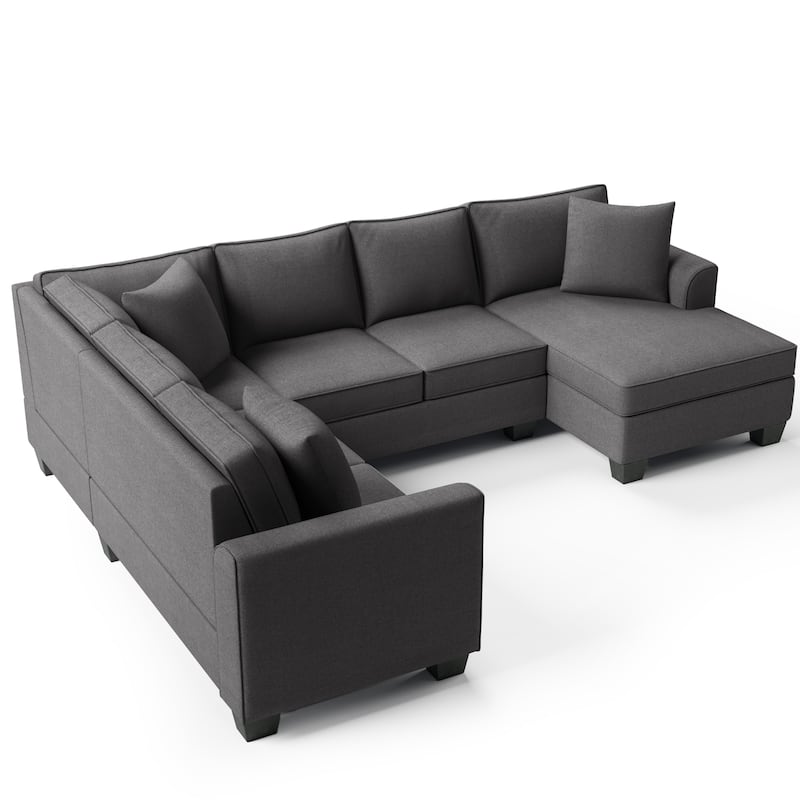 110*86" Sectional Sofa Upholstered Modern English Arm Classic U-shaped Sofa 3 Pillows Included