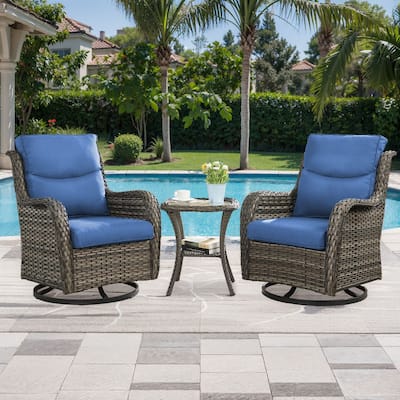 Outdoor Swivel Patio Chair with Coffee Table- Blue cushion - Grey