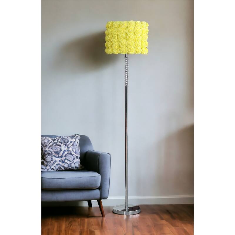 Silver Steel Novelty Floor Lamp with Rose Drum Shade and In Line Switch - 14” x 14” x 63” (D x W x H)