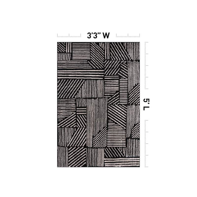 World Rug Gallery Contemporary Boho Stripes Black Area Rug
