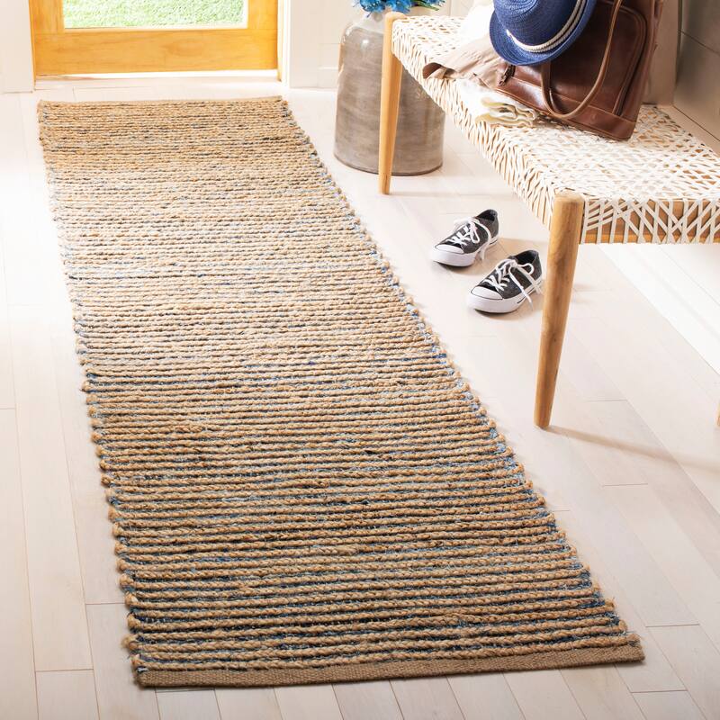 SAFAVIEH Handmade Cape Cod Anjana Coastal Jute Rug - 2'3" x 8' Runner - Natural/Blue