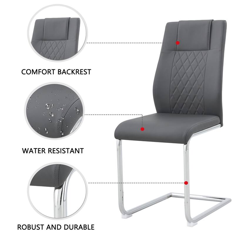 Modern 5-Piece Dining Set with Round Glass Top & 4 PU Upholstered Chairs