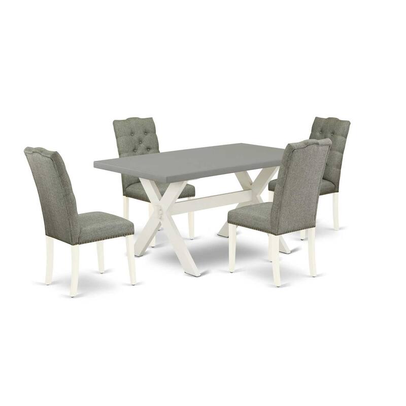 5-Piece Rectangle Natural Oak Finish Solid Wood Top Dining Table with 4-Parson Chair with