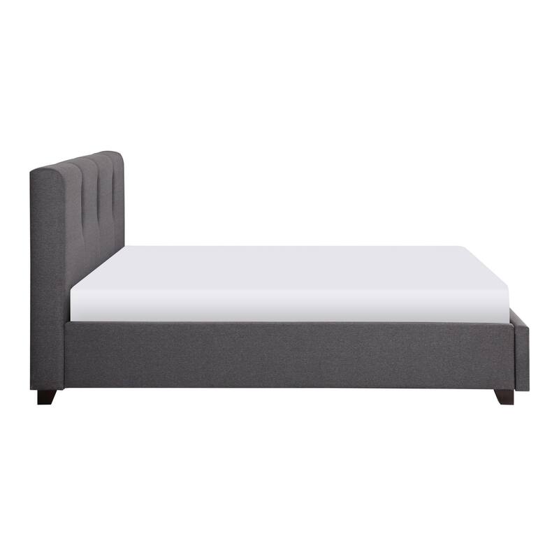 Orra Queen Platform Bed, Tufted Dark Gray Polyester Upholstery, Solid Wood