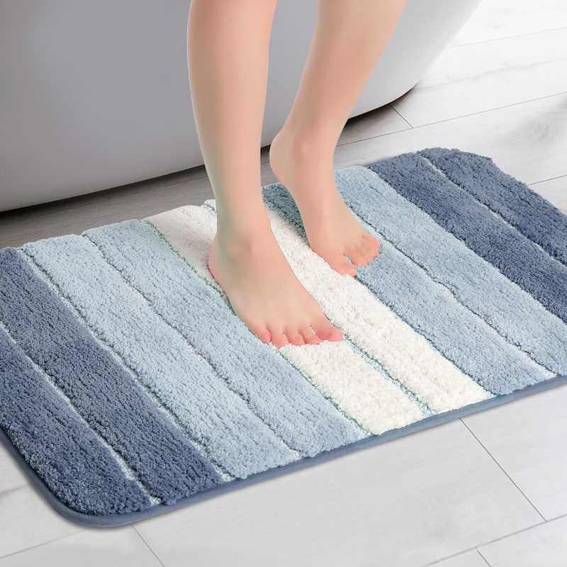 Non Slip Bathroom Rug for Bathroom, Water Absorbent Soft Shaggy Bathroom Mat Rubber Back Bath Rug - Blue - 20" x 32"