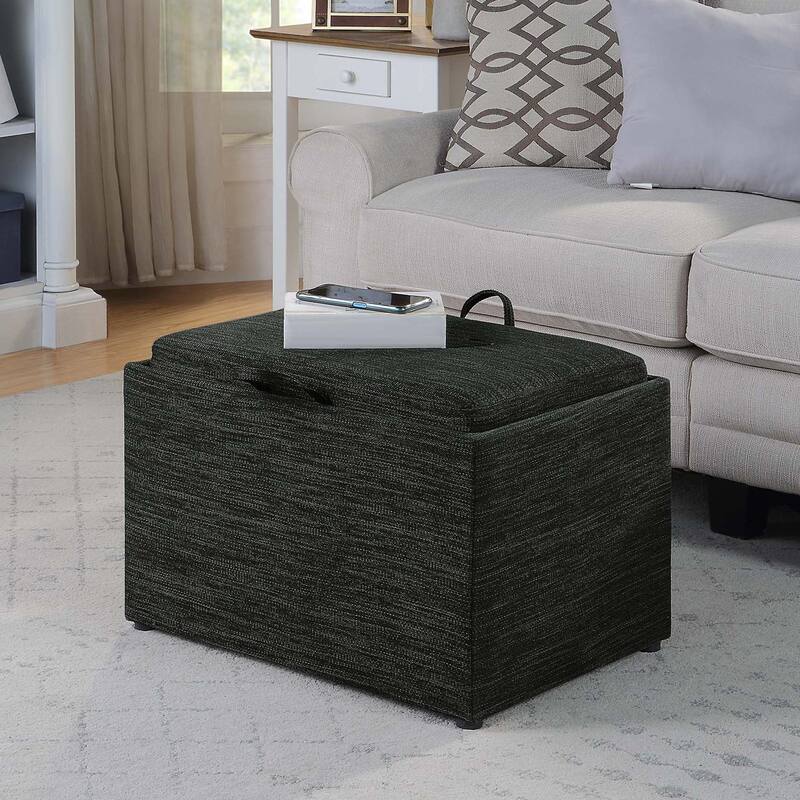 Convenience Concepts Designs4Comfort Accent Storage Ottoman with Reversible Tray - Dark Charcoal Grey Fabric