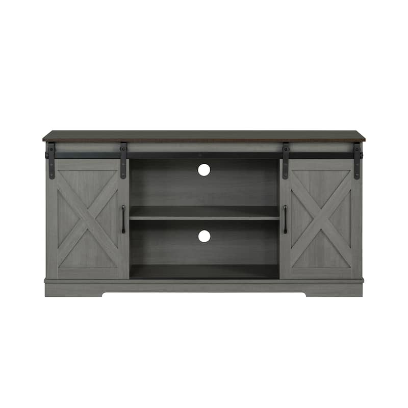 Furniture of America Iara Modern Farmhouse Grey Wood 56-inch TV Stand with 6 Shelves