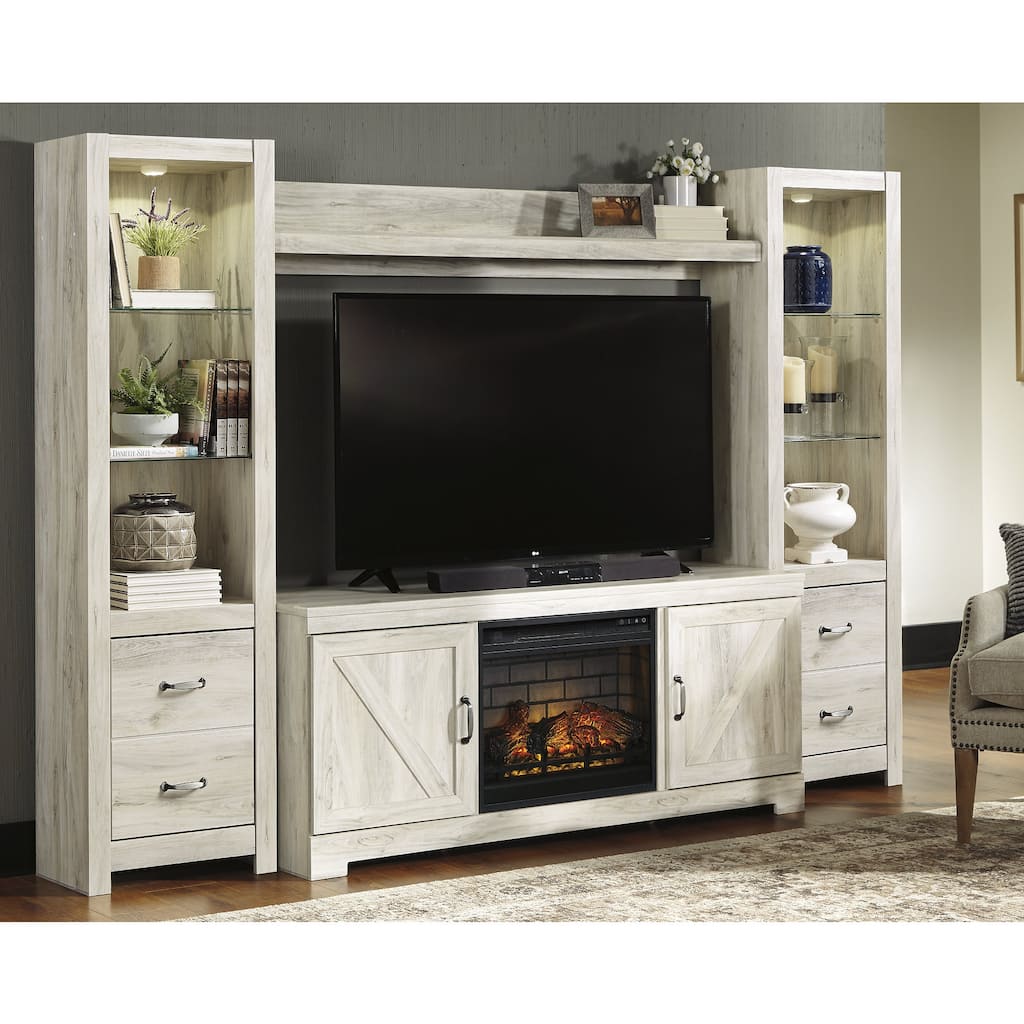 Signature Design by Ashley Bellaby Whitewash 4-Piece Entertainment Center with Electric Fireplace - 103.5"W x 19.5"D x 72.25"H