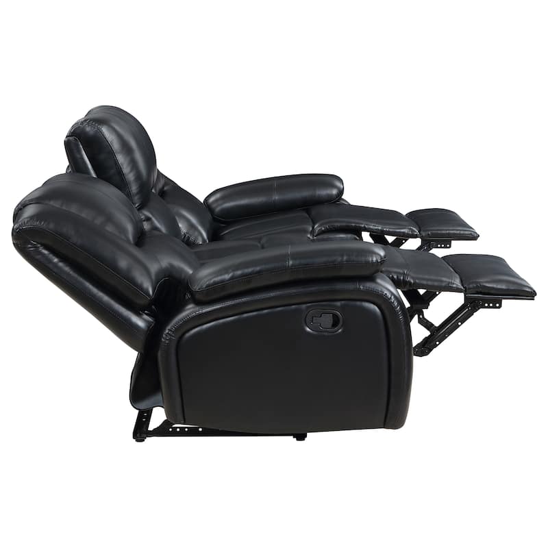 Camila Upholstered Motion Reclining Sofa Red And Black Faux Leather