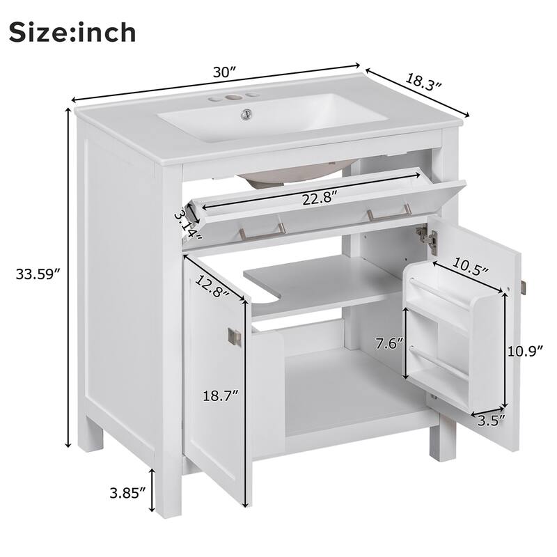 30-inch Bathroom Vanity with Ceramic Sink, 2 Doors, Soft Close Doors