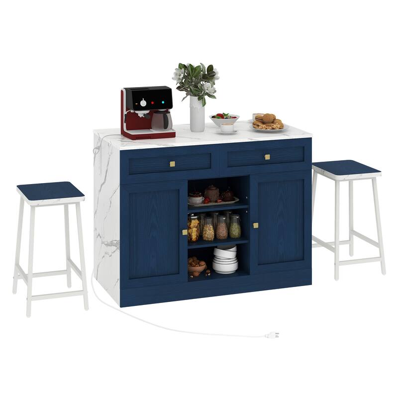 Moasis Modern Kitchen Furniture with Power Outlets, Kitchen Cabinet with Functional Design and White Marble Finish