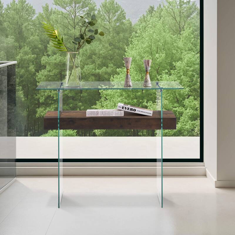 ivinta Glass Console Table with Storage, Small Narrow Entryway Table for Living Room, 39.4" Modern Sofa Table