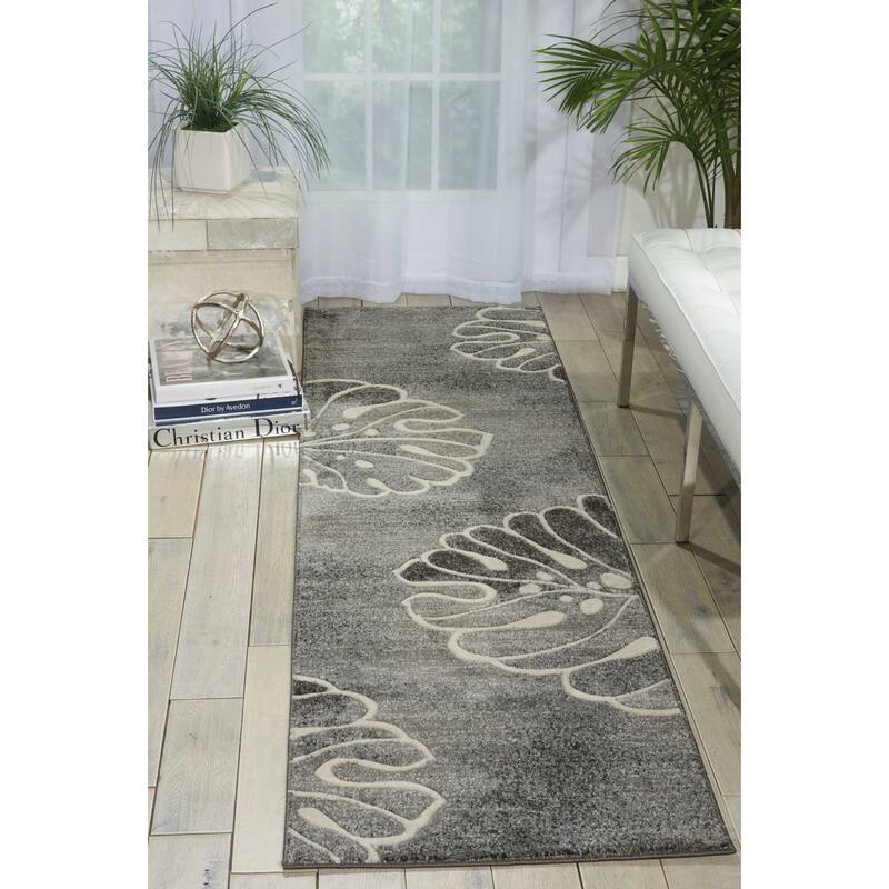 Nourison Maxell Modern Botanical Leaf Area Rug - 2' 2" x 7' 6" - Grey - Runner