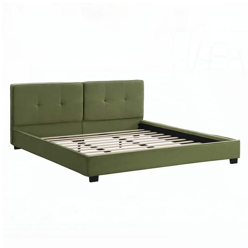 , Upholstered Platform Bed with Curved Tufted Headboard