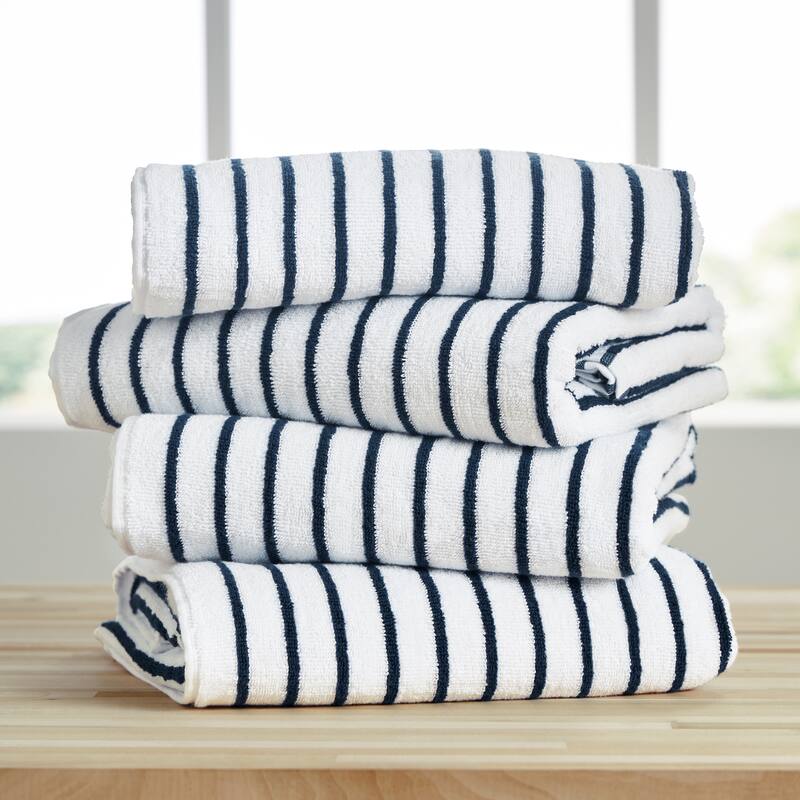 Becky Cameron Ultra Soft Plush Cotton Cabana Towels - 4 Pack - Navy