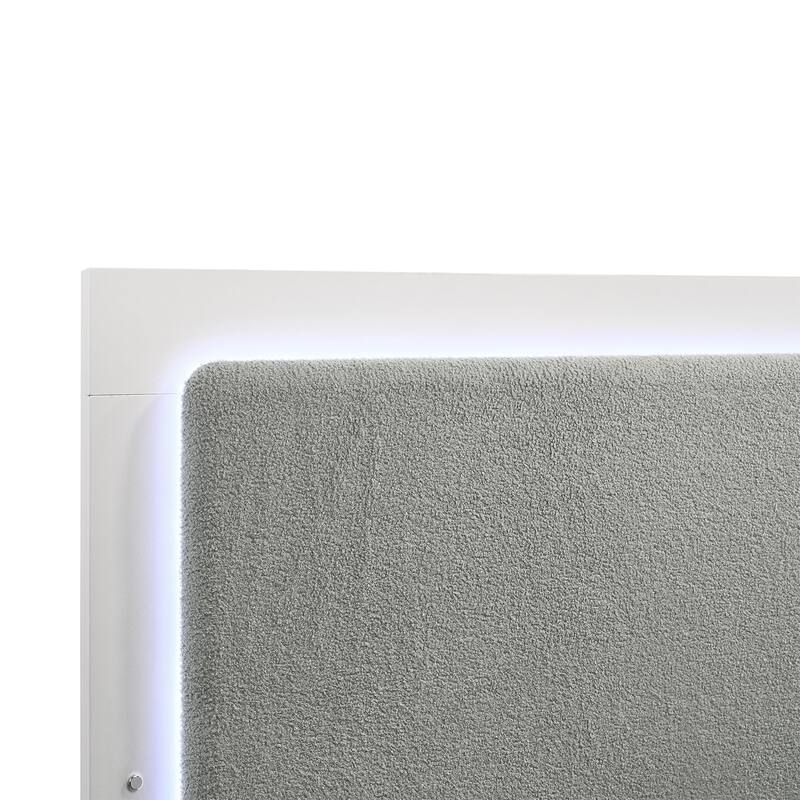 Upholstered Panel Bed with LED Lighting in White