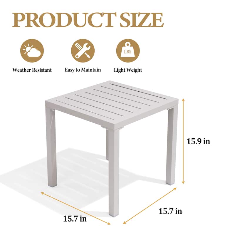 Outdoor Aluminum End Table Square Patio Side Table - 15.7" L x 15.7" W x 15.9" H