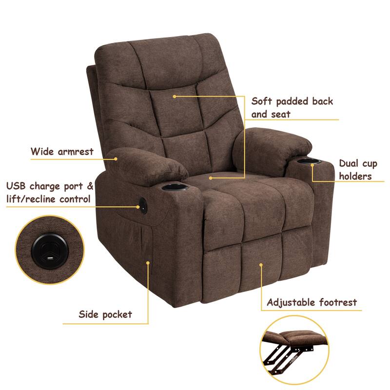 Gymax Power Lift Massage Recliner Fabric Sofa Chair w/ Remote Control - See Details