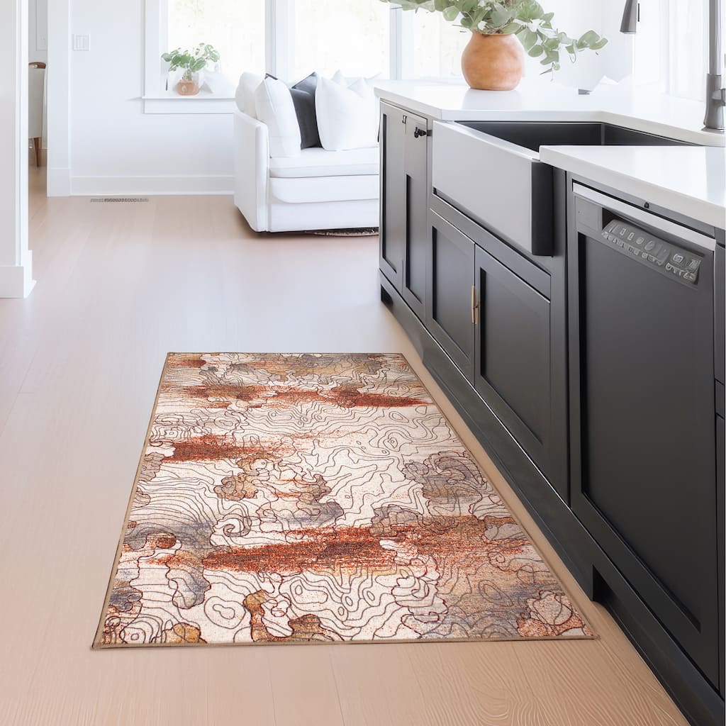 My Magic Carpet Machine Washable Rug Vienna Abstract Natural