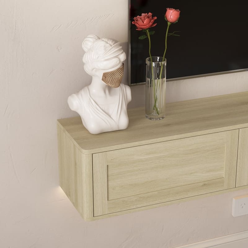 Floating 68" Wall Mounted TV Stand for TVs up to 75", Media Console Table with LED Lights and Power Outlet