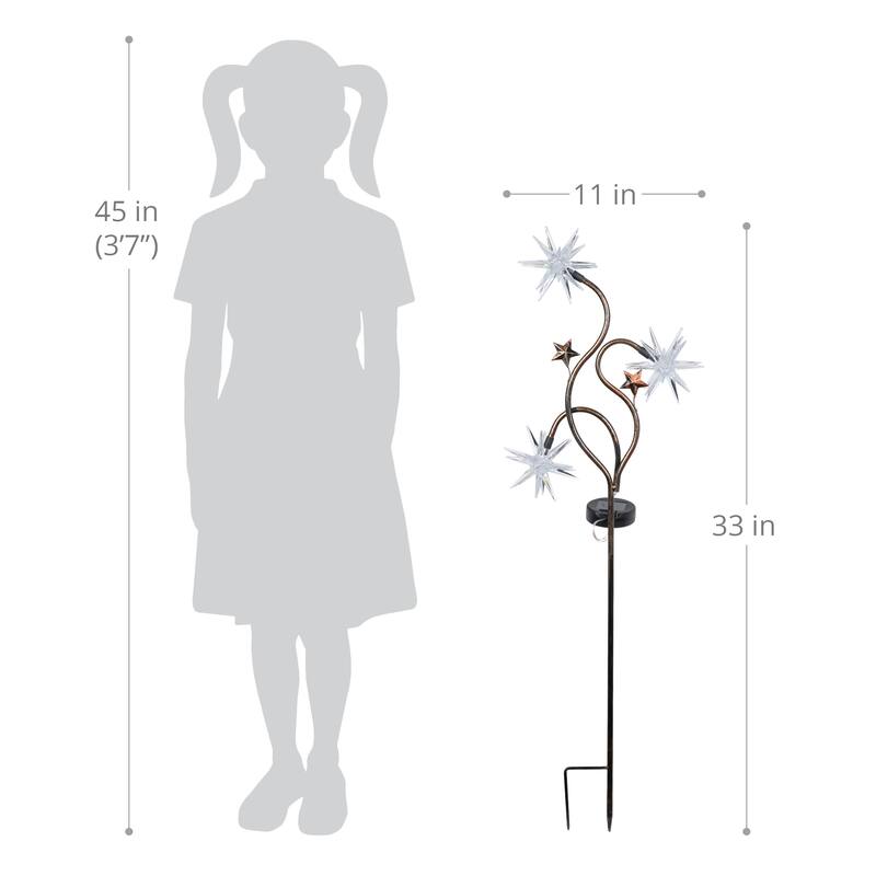 Exhart Solar Patriotic Triple Starburst Garden Stake in Red, White, and Blue with Three LED Lights, 11 by 33 Inches