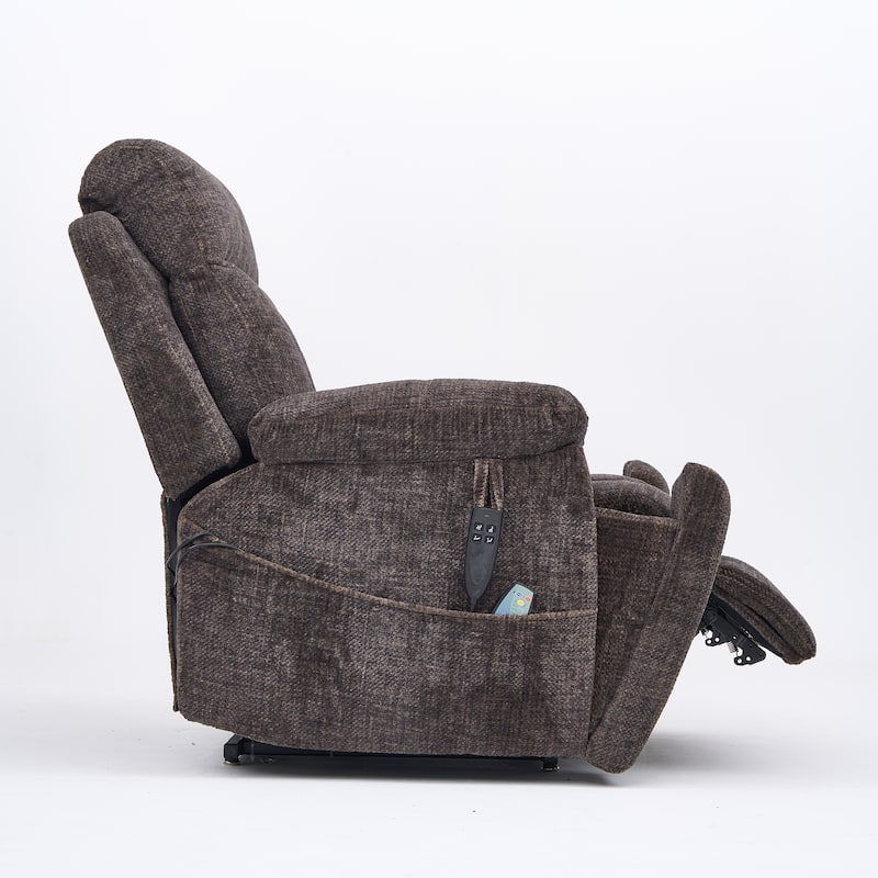 Velvet Oversized Power Lift Recliner Chair with Dual OKIN Motors, 180° Flat Lay, Massage, and 400 lbs Capacity