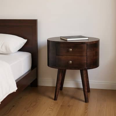 HomeRoots 21" Walnut Solid Wood Oval Two Drawer Nightstand