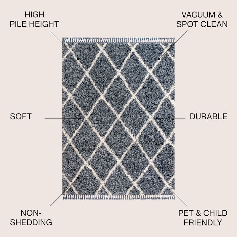 JONATHAN Y Modern Shag Plush Tassel Moroccan Geometric Trellis Area Rug