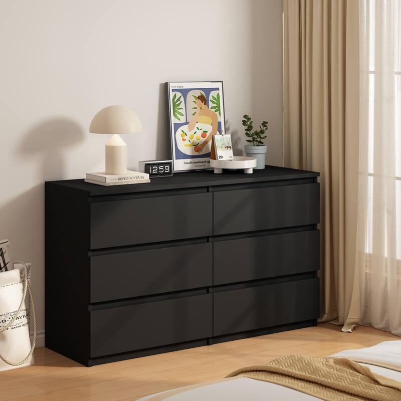 6-Drawer Double Dresser, Storage Cabinet with Handleless for Bedroom, Living Room
