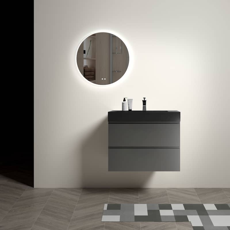 Modern Large Storage Wall Mounted Bathroom Vanity with One-Piece Sink Basin without Drain and Faucet