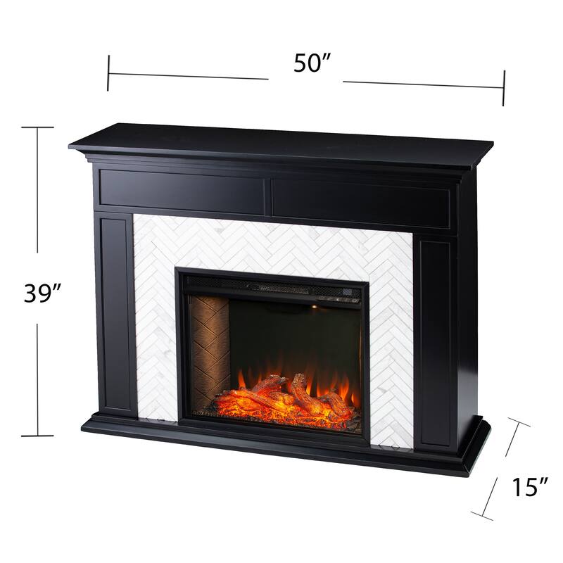 SEI Furniture Torton Contemporary Electric Fireplace with Chevron Marble Tiled Mantel