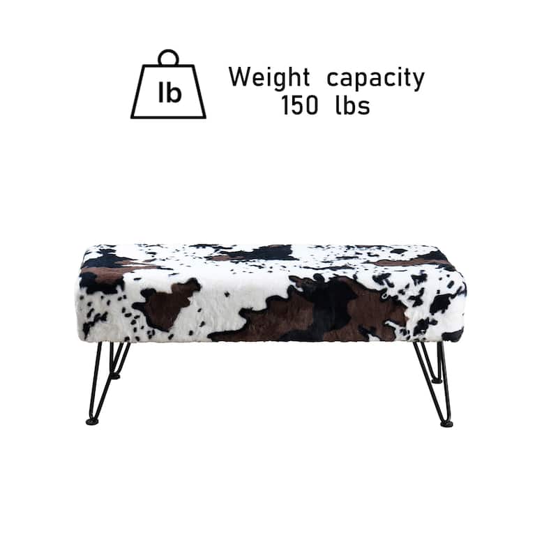 Home Soft Things Animal Pattern Ottoman Bench with Black Metal Legs