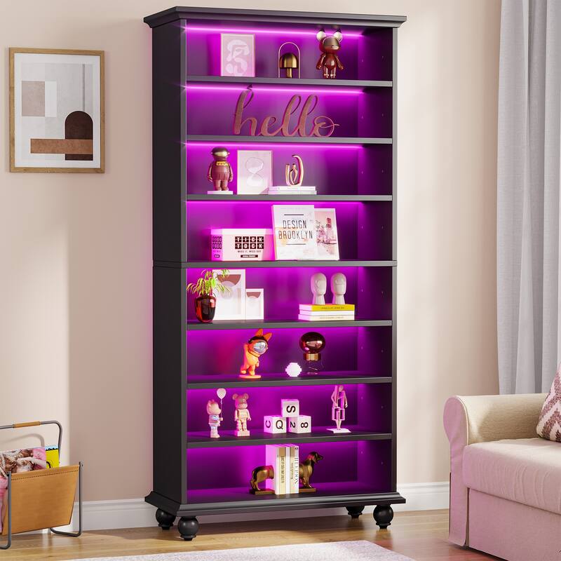 9-tier Tall Bookshelves LED Bookcase for Study Room - Black