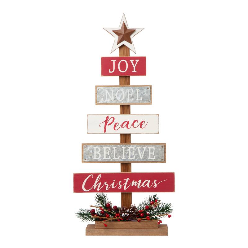 Glitzhome Wooden JOY Nativity Xmas Table Tree Centerpiece Home Decor