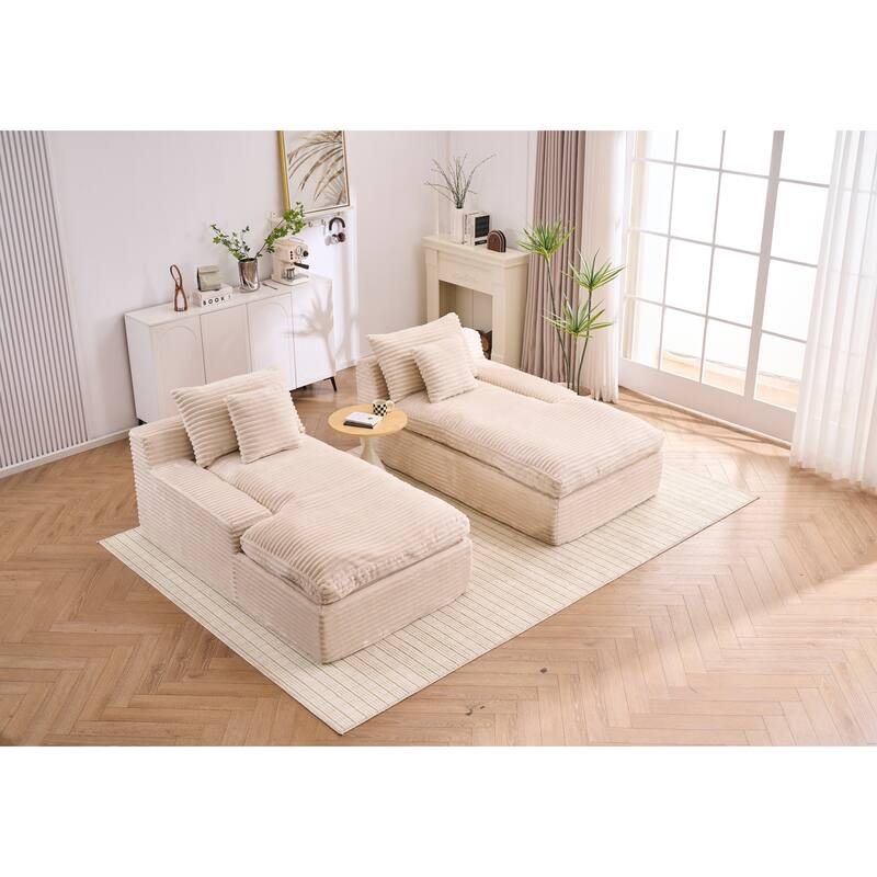 Oversized Corduroy Upholstered Chaise Lounge Sofa / Double Single Side Arm Sleeper Sofa Couch / Modular Recliner Sofa