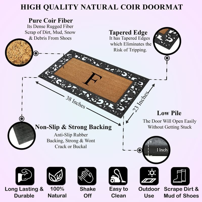 A1HC Rubber and Coir Dirt Trapper Heavy Weight Large Monogrammed Doormat 23"X38", Black