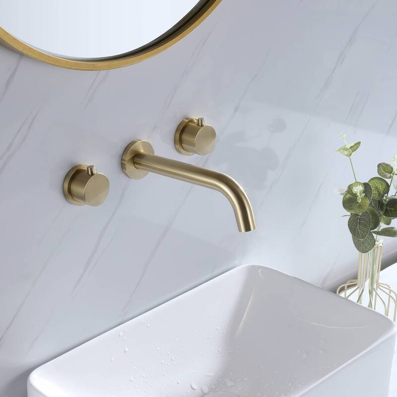 Wall Mounted Bathroom Sink Faucet 2 Handle Modern 8 Inch 3 Hole Bathroom Vanity Basin Lavatory Faucets Mixter Tap With Valve
