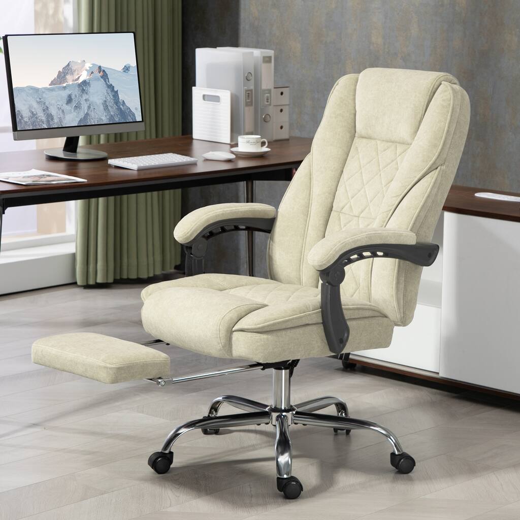 Beige Comfy Executive Chair Reclining Desk Chair with Footrest, Heated Massage Chair Computer Task Chair for Study Room