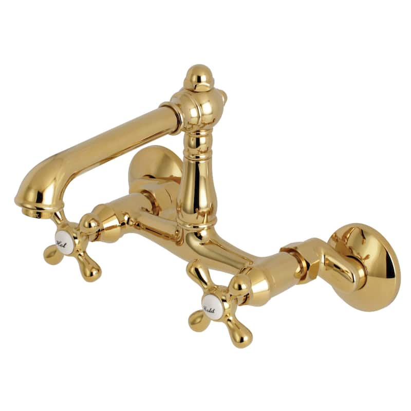 Kingston Brass English Country 6-Inch Adjustable Center Wall Mount Kitchen Faucet - Polished Brass