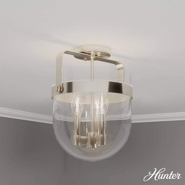 slide 2 of 8, Hunter Karloff Clear Glass 3 Light Flush Mount Ceiling Light - Rustic, Industrial, Transitional Brushed Nickel