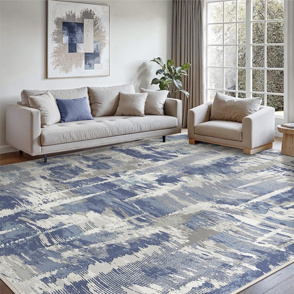 Mcow Textural Wash Collection Abstract Low-Pile Machine-Washable Area Rug