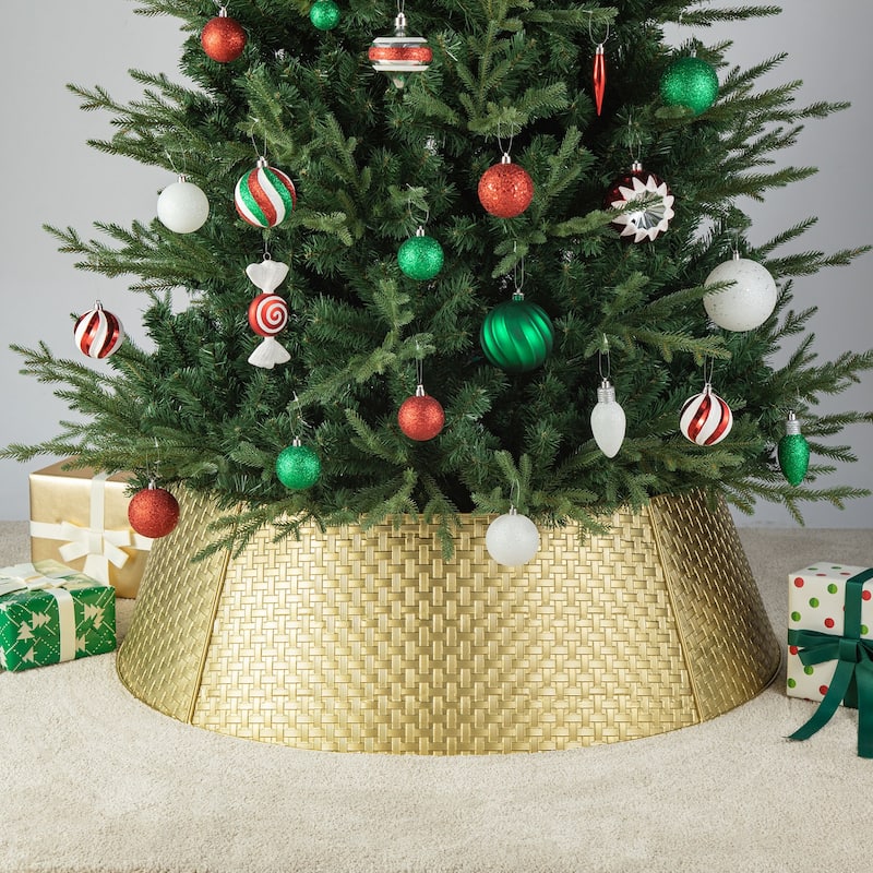 Glitzhome 40.5"D Gold Metal Weave Christmas Tree Collar - 40.5"