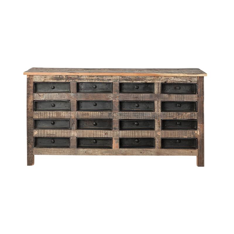 HomeRoots 63" Brown and Black Solid Wood 16 Drawer Sideboard - 16' X '32' X '63