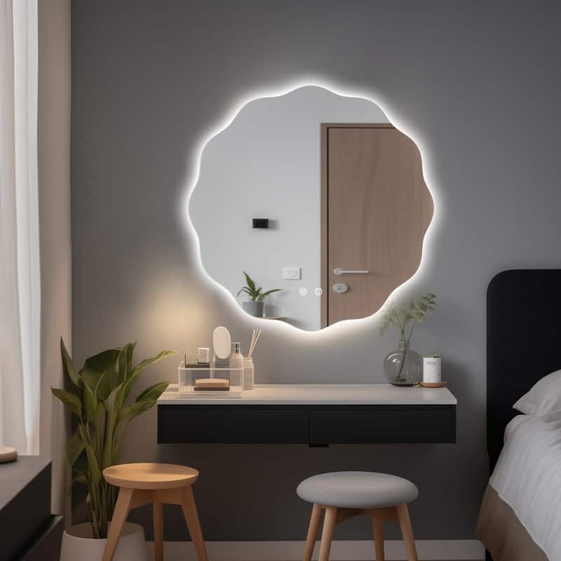 Adjustable LED Flower Shaped Bathroom Mirror - 28"x28" - Clear