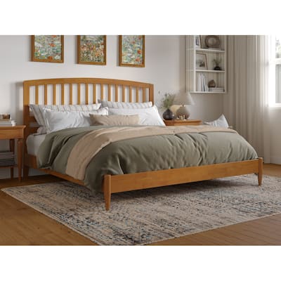 King Size Wood Platform Bed - Low Profile Modern Design, Light Toffee Finish