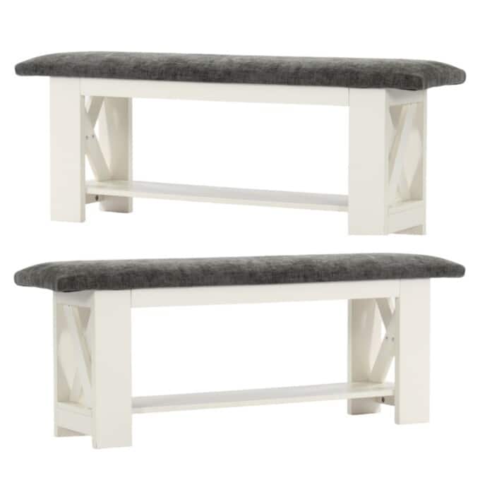 47.24" Farmhouse Dining Bench with Cushion, Wooden Kitchen Table Bench - 2PC