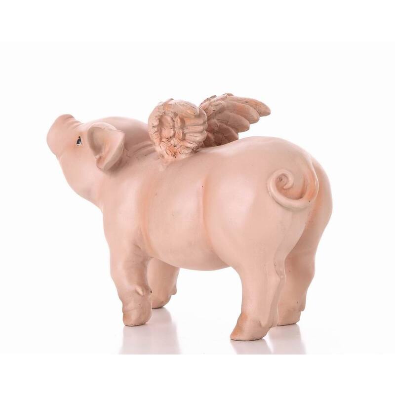 Pig with Wings Outdoor Garden Statue - 12.5" - Pink