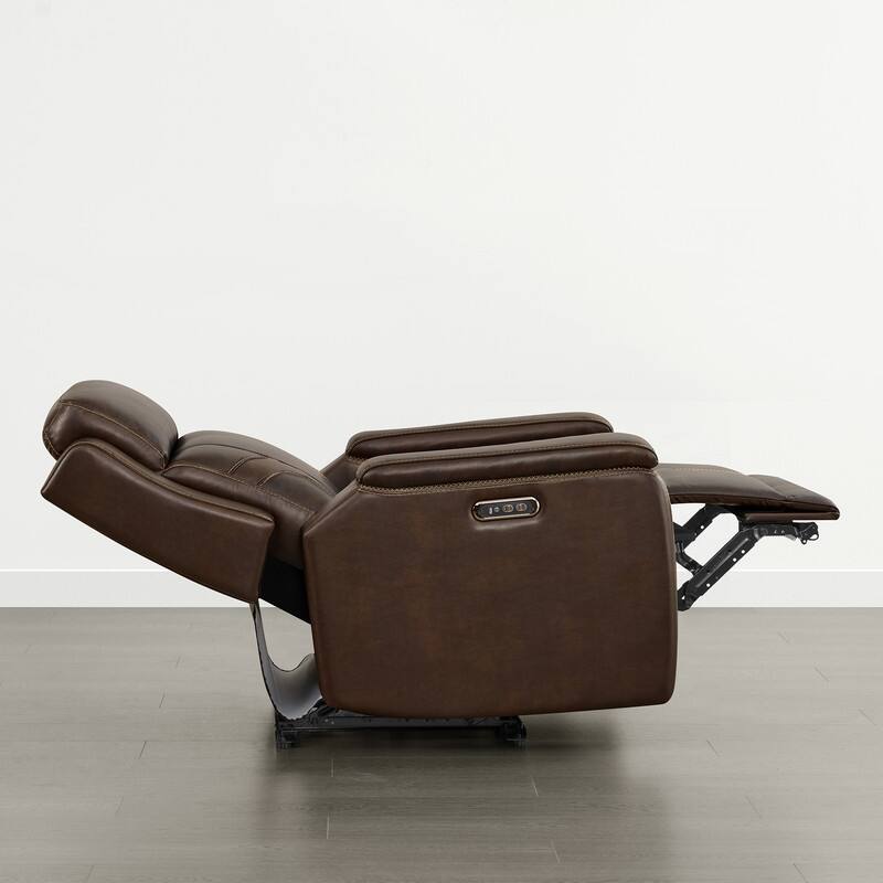 Spruce & Spring Dual Motors Genuine Leather Power Lay Flat Recliner with Power Headrest